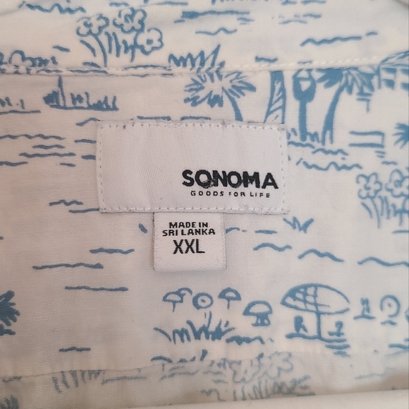 Sonoma Mens Hawaiian Button Down Short Sleeve Shirt with Chest Pocket - Picture 3 of 5